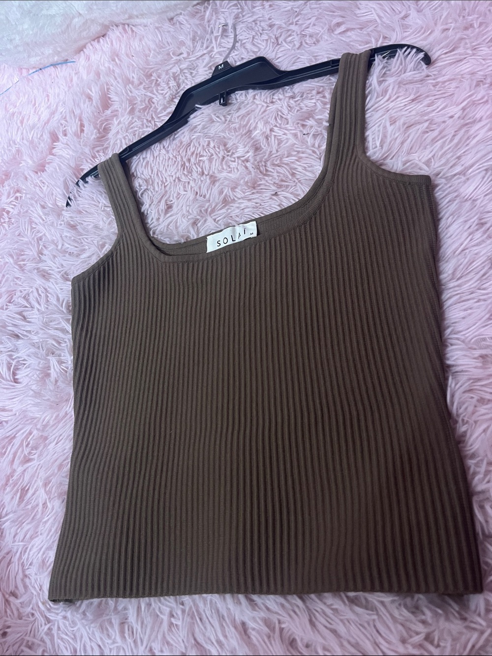 Ribbed Square-Neck Tank Top in Brown